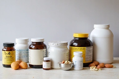 Integratori alimentari su un tavolo.