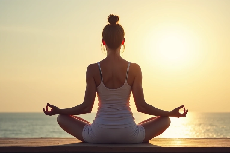 Una donna che medita, simboleggia il benessere e la crescita personale offerti da TechSolutions Innovate.